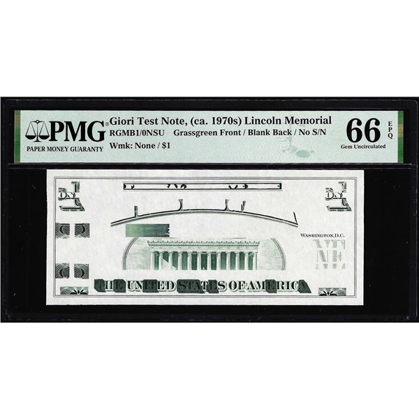 Circa 1970's Lincoln Memorial Giori Test Note PMG Gem Uncirculated 66EPQ