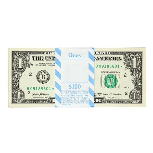 Pack of (100) Consecutive 2017A $1 Federal Reserve Star Notes New York