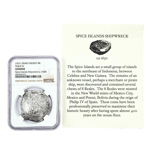 Spice Islands Shipwreck (1621-30)MO Mexico 8 Reales Philip IV Silver Coin NGC Genuine