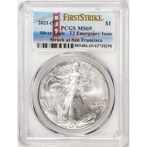 2021-(S) Type 2 $1 American Silver Eagle Coin PCGS MS69 First Strike Emergency Issue