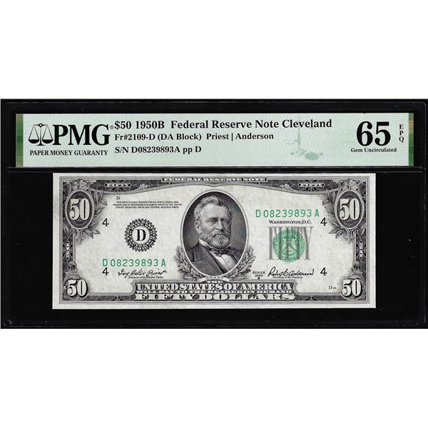 1950B $50 Federal Reserve Note Cleveland Fr.2109-D PMG Gem Uncirculated 65EPQ