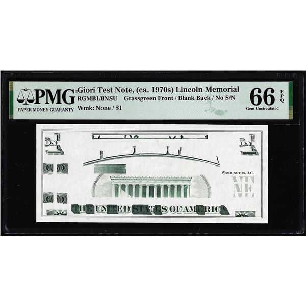 Circa 1970's Lincoln Memorial Giori Test Note PMG Gem Uncirculated 66EPQ