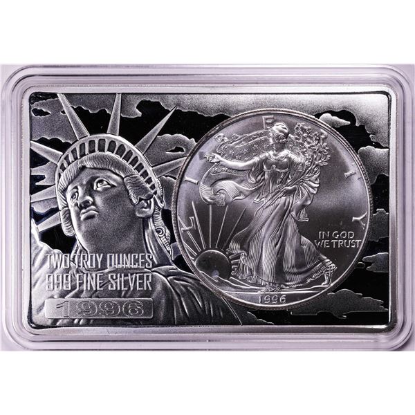 1996 $1 American Silver Eagle Coin & 2oz Silver Bar Set