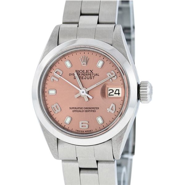 Rolex Ladies Stainless Steel Salmon Datejust Wristwatch