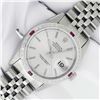 Image 2 : Rolex Mens Stainless Steel Silver Index Ruby and Diamond Wristwatch