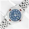 Image 2 : Rolex Ladies Stainless Steel Blue Roman Ruby and Diamond Datejust Wristwatch