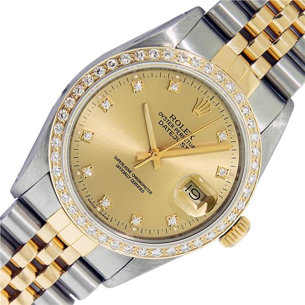 Rolex Mens Two Tone Champagne Diamond Datejust Wristwatch