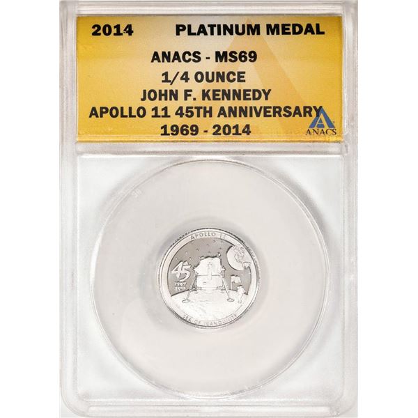 2014 Proof 1/4 oz Platinum JFK Apollo 11 Anniversary Medal ANACS MS69