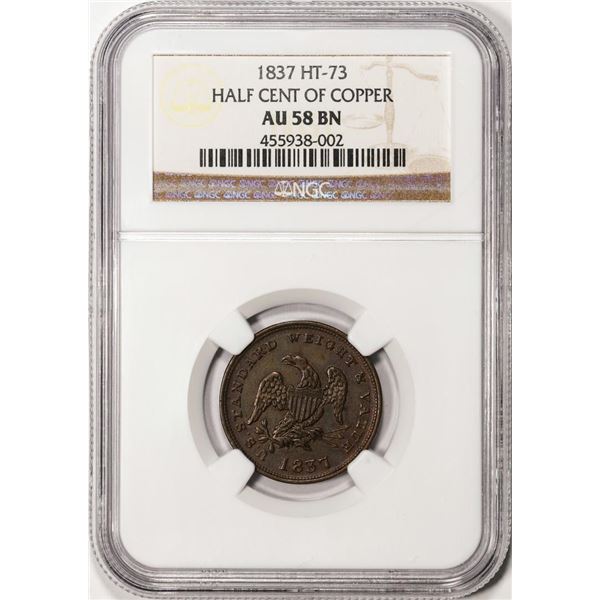 1837 Half Cent of Copper Hard Times Token NGC AU58 BN HT-73