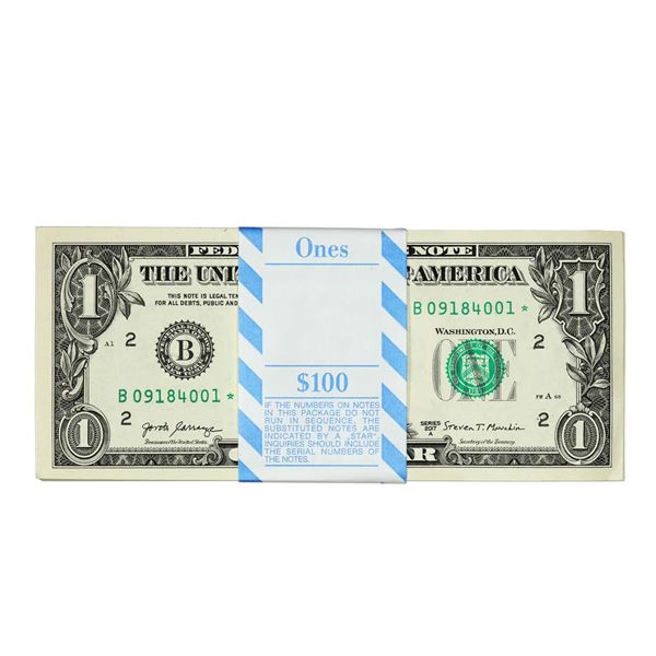 Pack of (100) Consecutive 2017A $1 Federal Reserve Star Notes New York