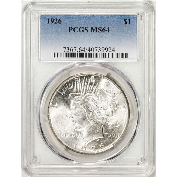 1926 $1 Peace Silver Dollar Coin PCGS MS64