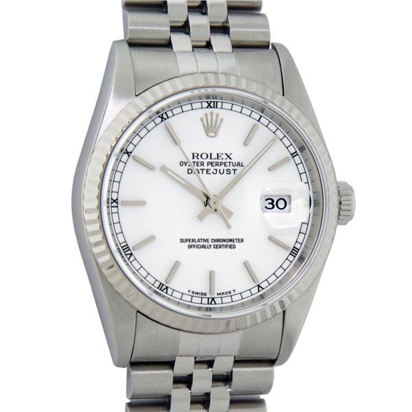 Rolex Men's Stainless Steel White Index Datejust Wristwatch