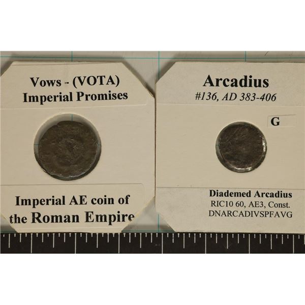 2 ROMAN ANCIENT COINS: 383-406 A.D. ARCADIUS AND