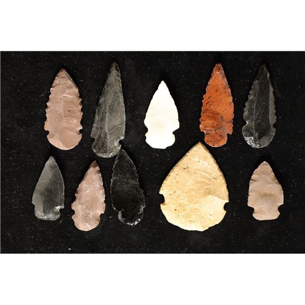 10 ASSORTED ARROWHEADS: 1 1/2'' X 2" VARIOUS