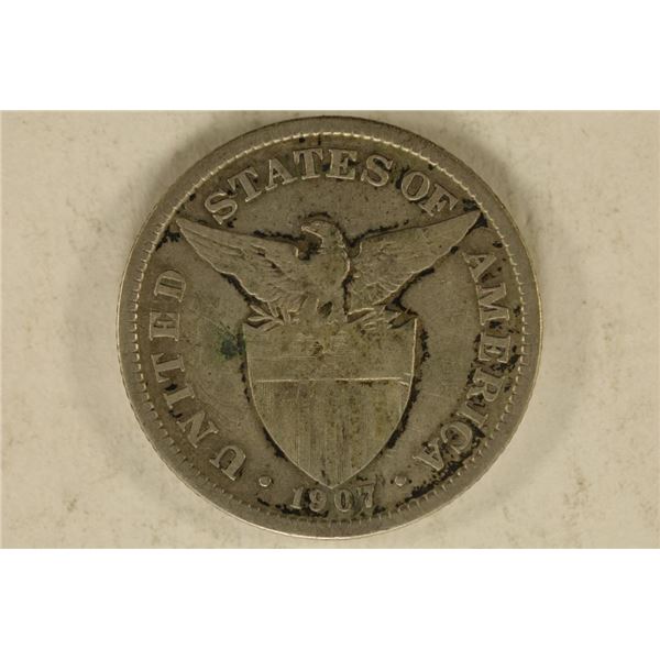 1907 US/PHILIPPINES SILVER 50 CENTAVOS .2411
