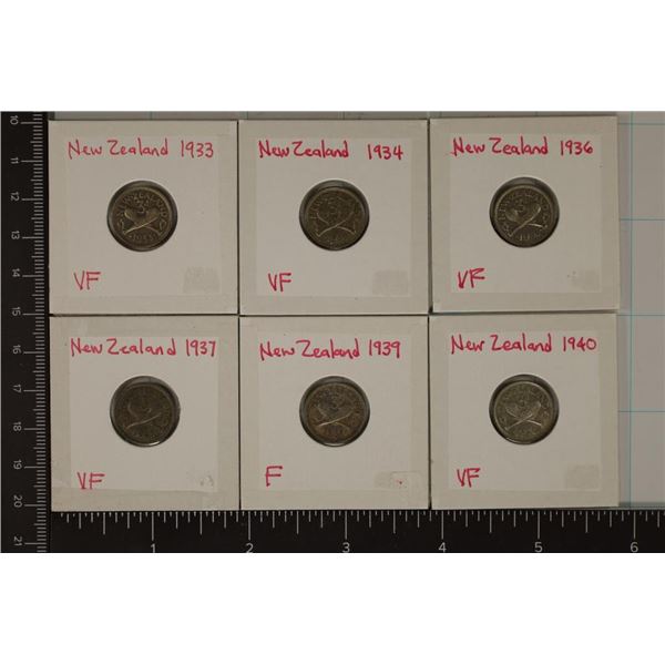 1933, 34, 36, 37, 39 & 1940 NEW ZEALAND SILVER 3