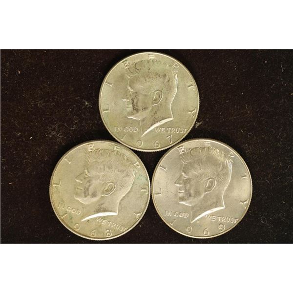 1967, 1968-D & 1969-D 40% SILVER JOHN F. KENNEDY