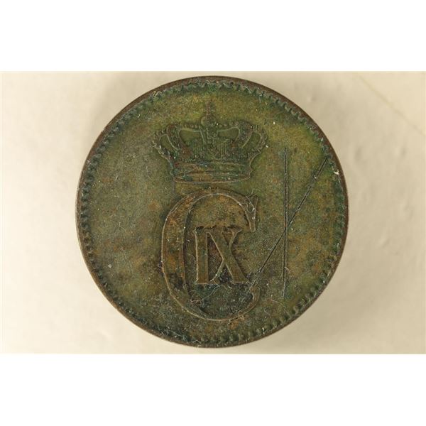 1880 DENMARK 2 ORE KM-793.1 COUNTER MARK