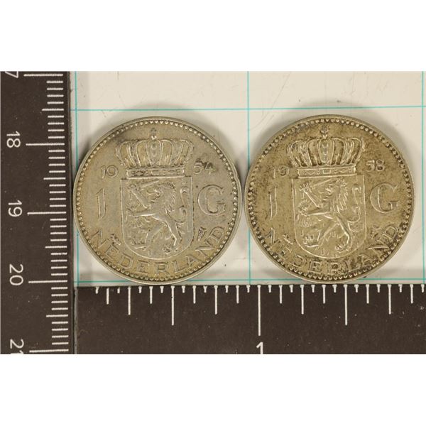 1954 & 1958 NEDERLANDS SILVER 1 GULDENS .301