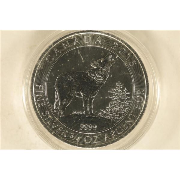 2015 CANADA 3/4 OZ. FINE SILVER $2 BU GREY WOLF