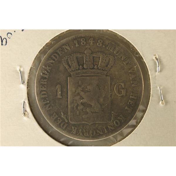 1848 NEDERLANDS SILVER 1 GULDEN .3038 OZ. ASW