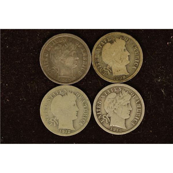 1897, 1908-D, 12-D & 14-D SILVER BARBER DIMES