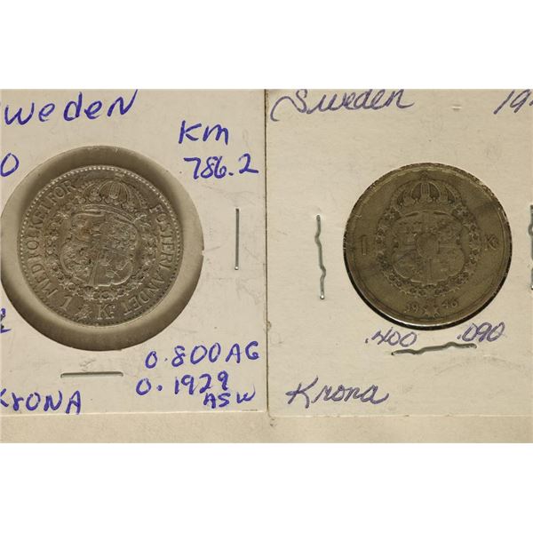 1930 & 1946 SWEDEN SILVER 1 KRONA .2829 OZ. ASW