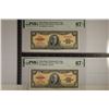 Image 1 : 2-1950 CUBA 50 PESO BILLS: BOTH PMG 67 SUPERB