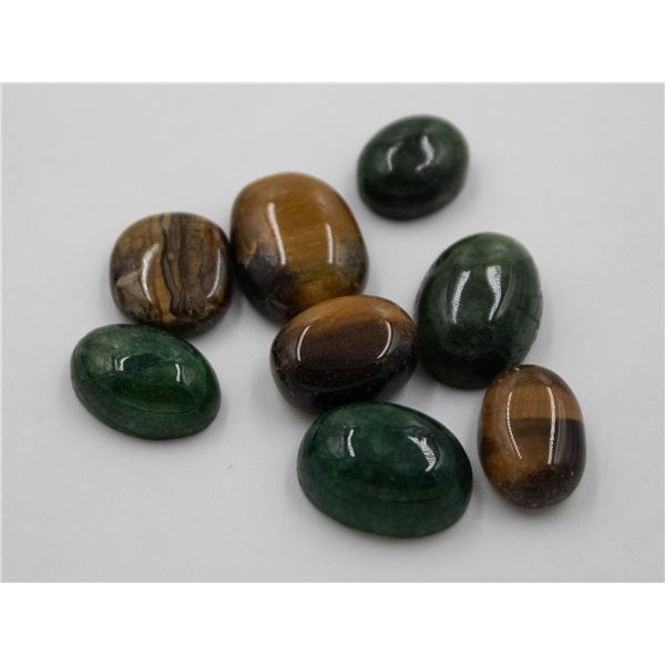 #138-GREEN EMERALD/TIGER EYE GEMSTONE 68.15 CT