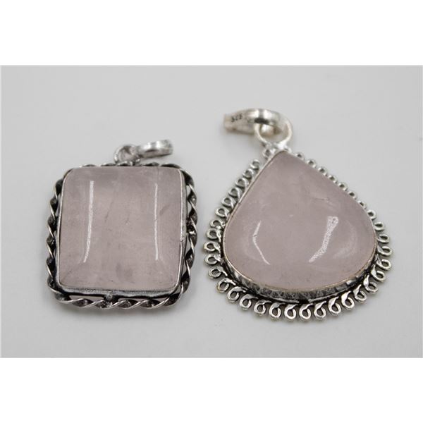 #177-NATURAL ROSE QUARTZ PENDANT 2 PCS