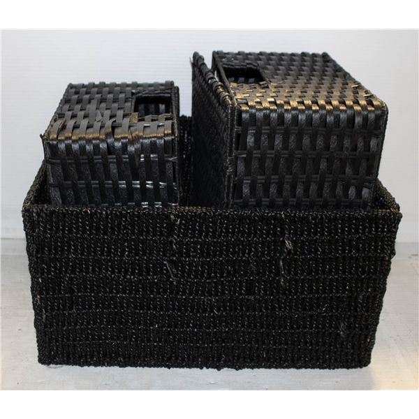 SET OF 3 BASKETS - 2 WITH FLIP LIDS