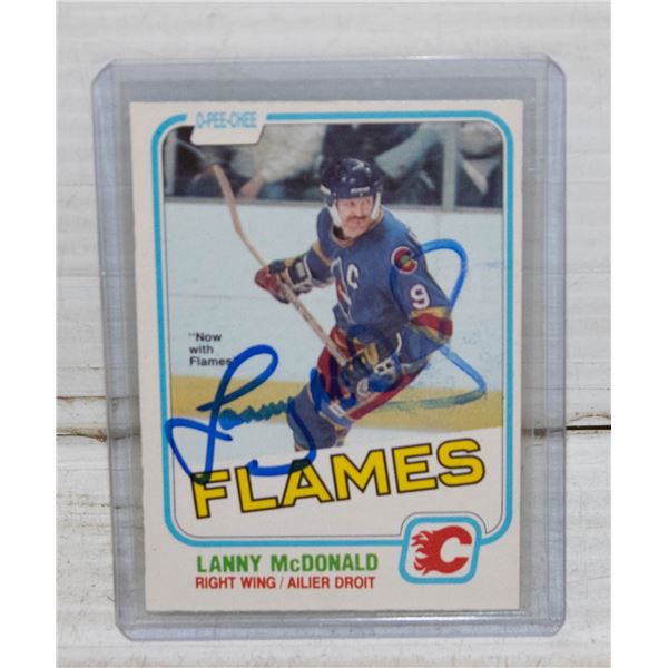 LANNY MCDONAL SIGNED HOCKEY CARD CALGARY FLAMES