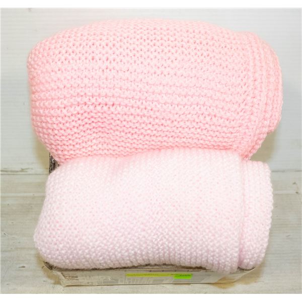 2 PINK HAND KNITTED BABY BLANKETS