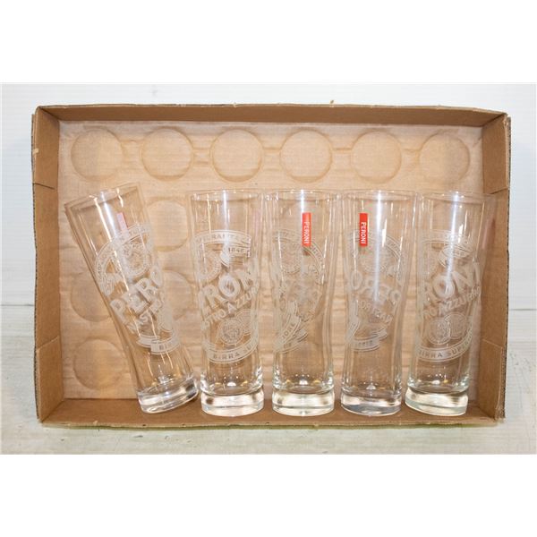 FIVE PERONI GLASSES