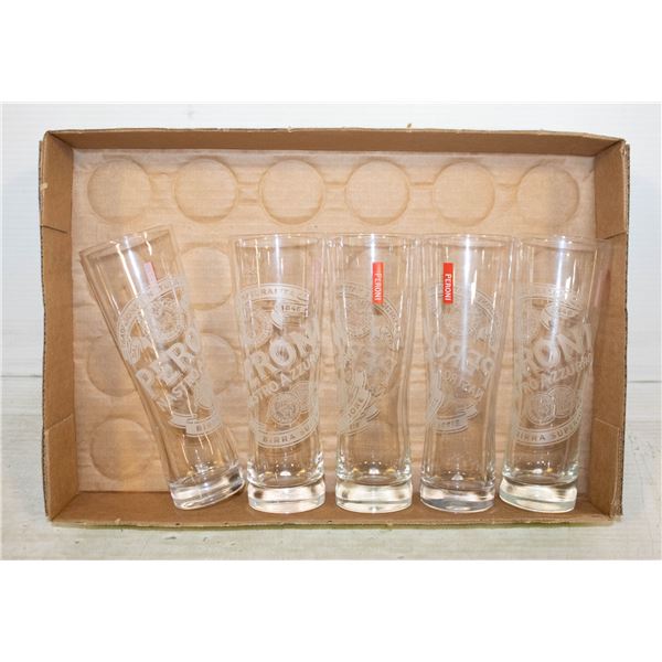 FIVE PERONI GLASSES