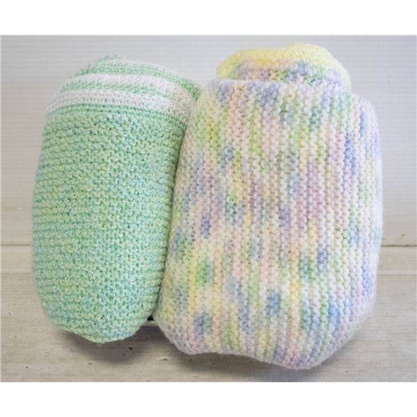 2 HAND KNITTED BABY BLANKETS