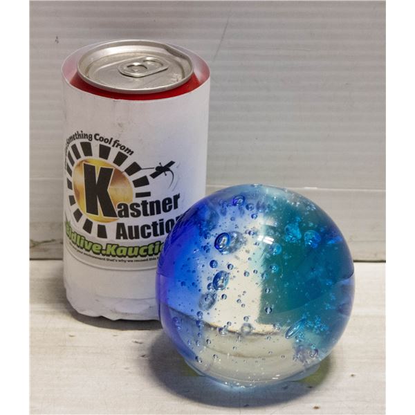 BUBBLED GLASS ORB, BLUE/CLEAR, APPROX. 4& quot;