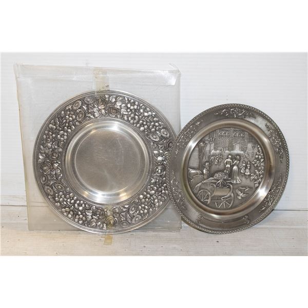 NEW OLD STOCK PEWTER WALL PLATES, SET OF 2