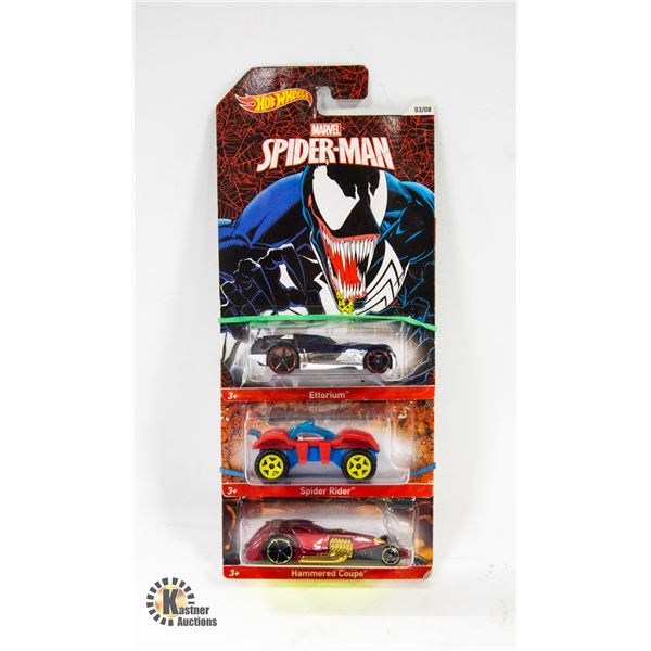 3 NEW SEALED SPIDERMAN HOTWHEELS