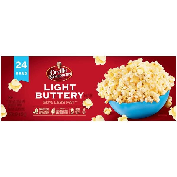 NEW CASE OF 24 ORVILLE LIGHT BUTTERY POPCORN