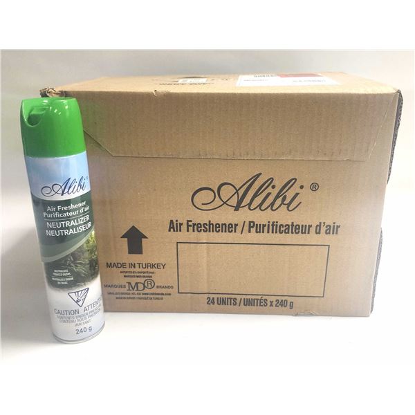 NEW CASE OF 24 BOTTLES WITH ALIBI AIR FRESHENER