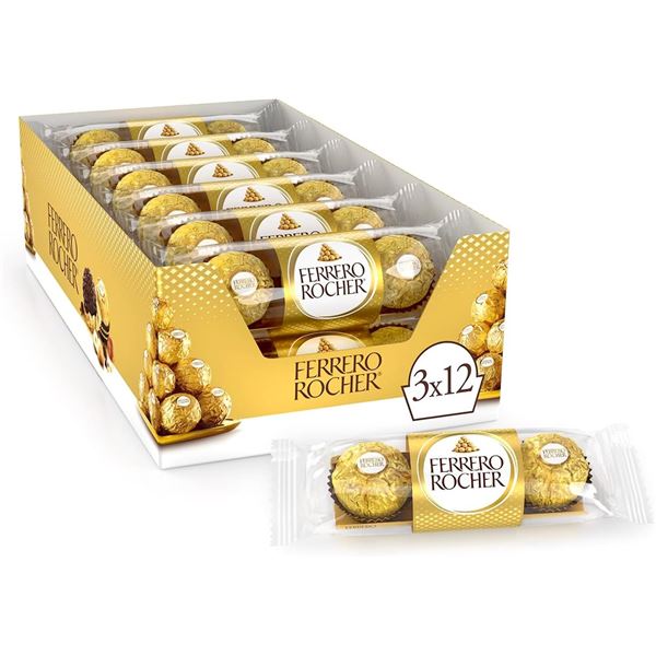 NEW CASE OF 12 X 3 PACKS OF FERRERO ROCHER FINE