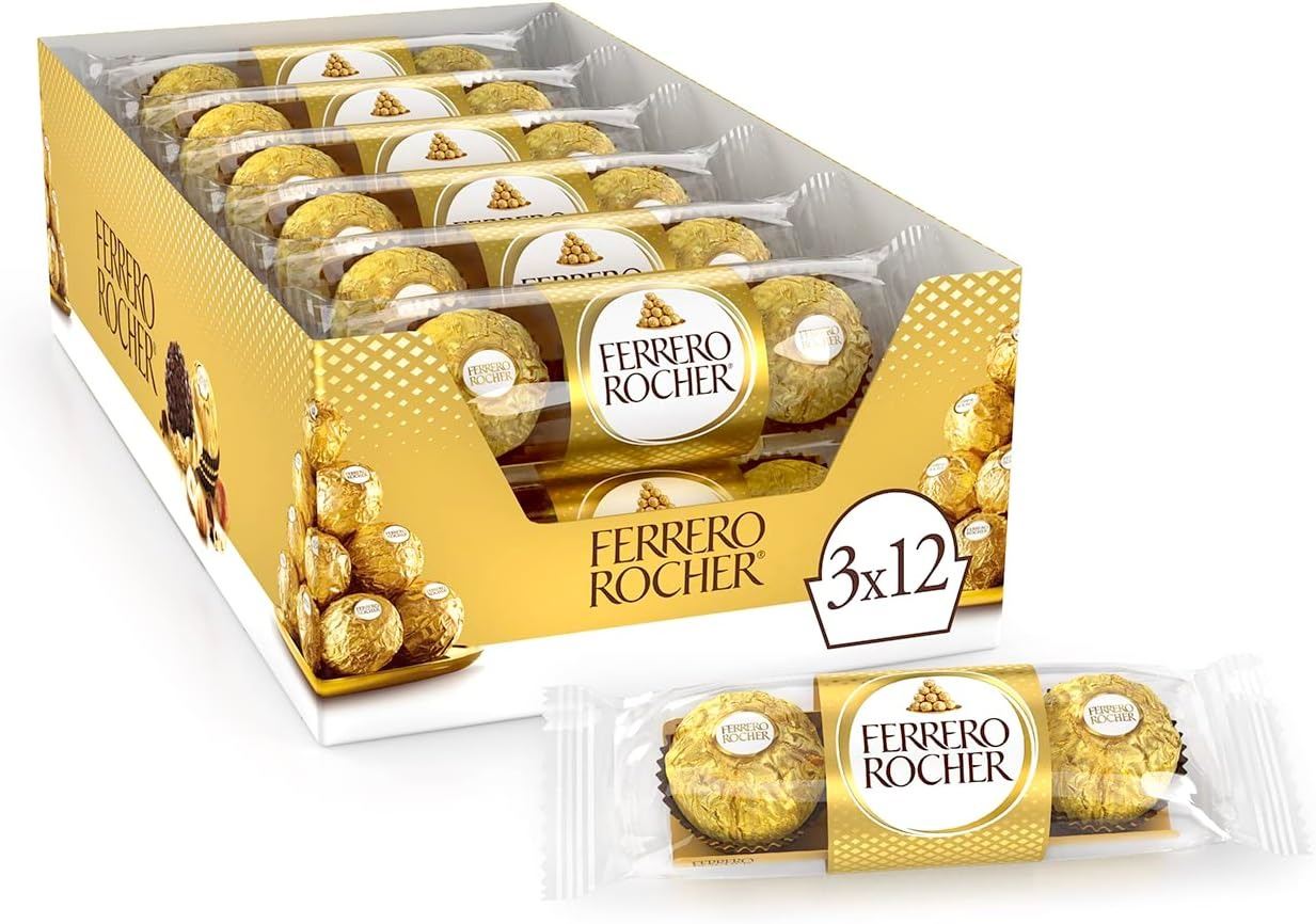 Ferro Roche 12 NEW CASE OF 12 X 3 PACKS OF FERRERO ROCHER FINE