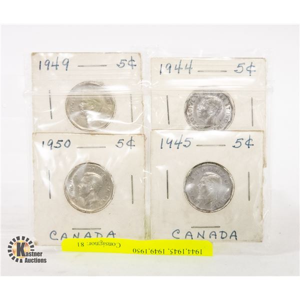 4 CANADIAN VICTORY NICKLES 1944,1945, 1949,1950