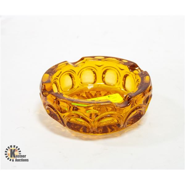 MCM AMBER GLASS ASHTRAY, MID CENTURY MODERN