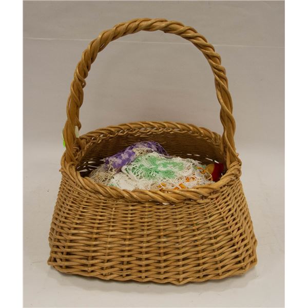 BASKET OF DOILIES + LINENS