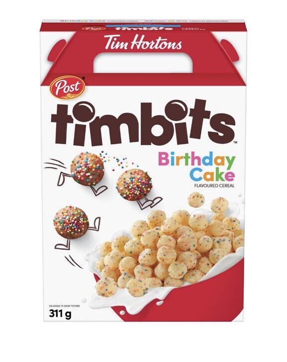 Timbits Box Label FOUR 311G BOXES OF POST TIMBITS BIRTHDAY CAKE