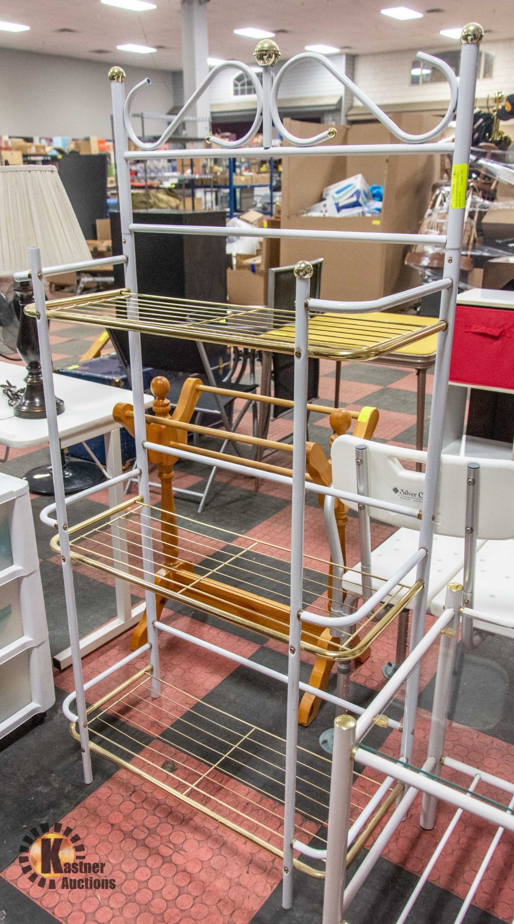 VINTAGE WHITE METAL 3 SHELF BAKERS RACK