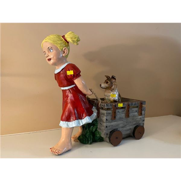 Girl Statue With Planter Pulling Dog 16Lx16H