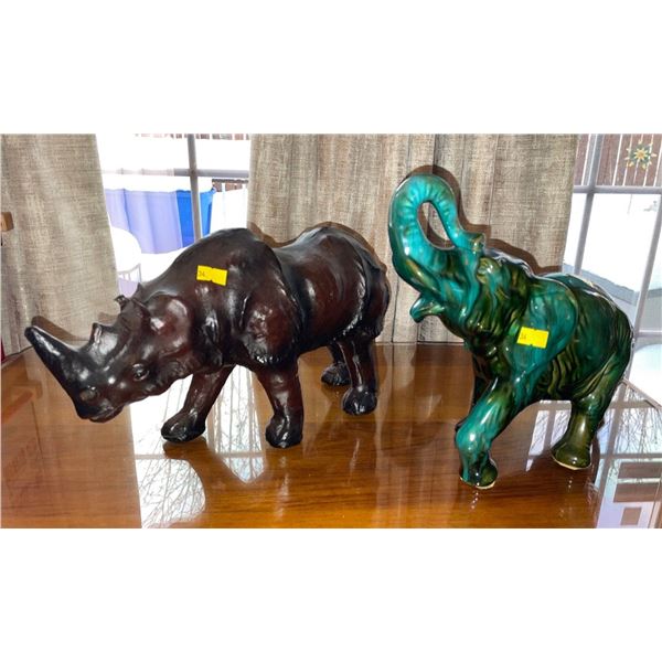 Rhinoceros Statue - Genunie Leather, Made in India & Ceramic Elephant